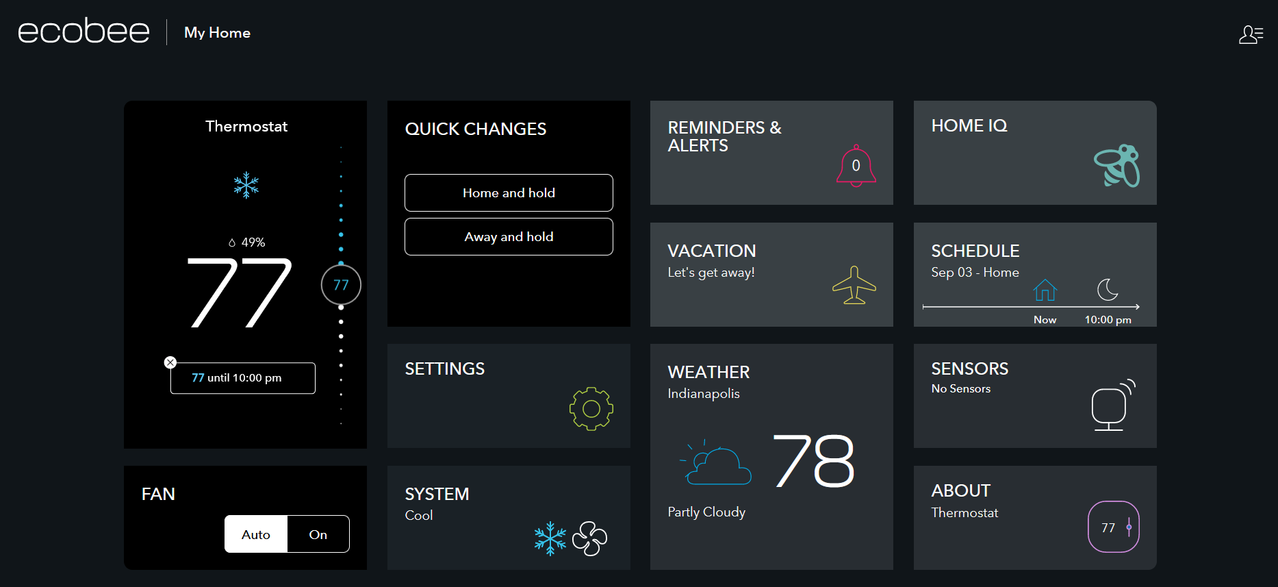 Ecobee web site landing page